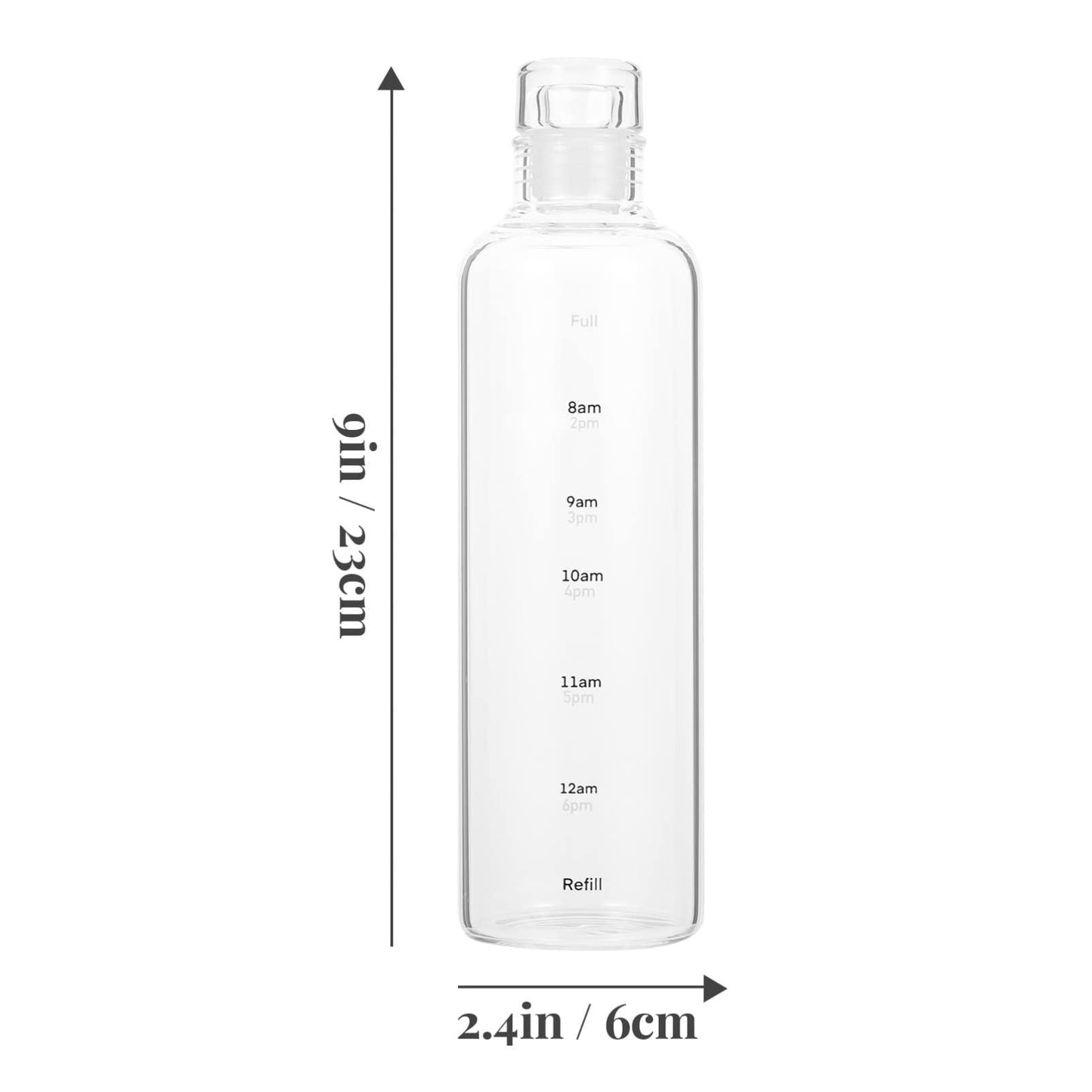 PureSimplicity 500ml Glass Water Bottle with Time Mark